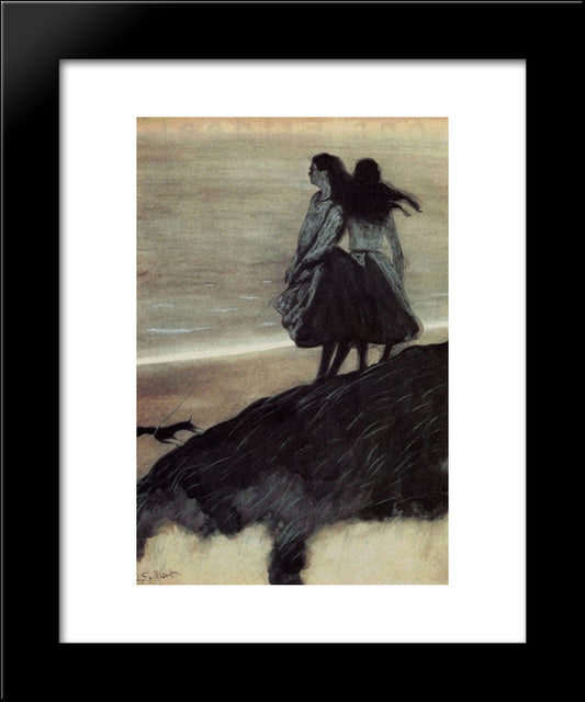 Girls On A Dune 20x24 Black Modern Wood Framed Art Print Poster by Spilliaert, Leon