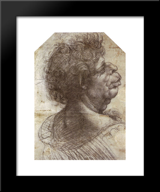 A Grotesque Head Grotesque Head 20x24 Black Modern Wood Framed Art Print Poster by da Vinci, Leonardo