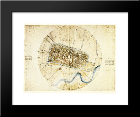 A Plan Of Imola 20x24 Black Modern Wood Framed Art Print Poster by da Vinci, Leonardo