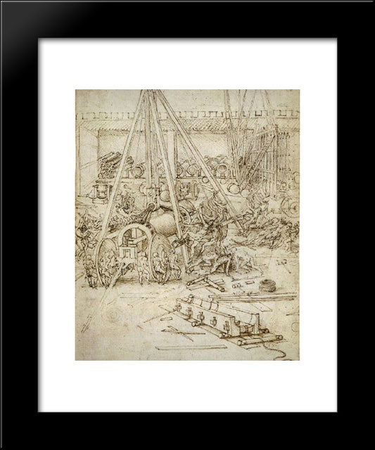 An Artillery Park 20x24 Black Modern Wood Framed Art Print Poster by da Vinci, Leonardo