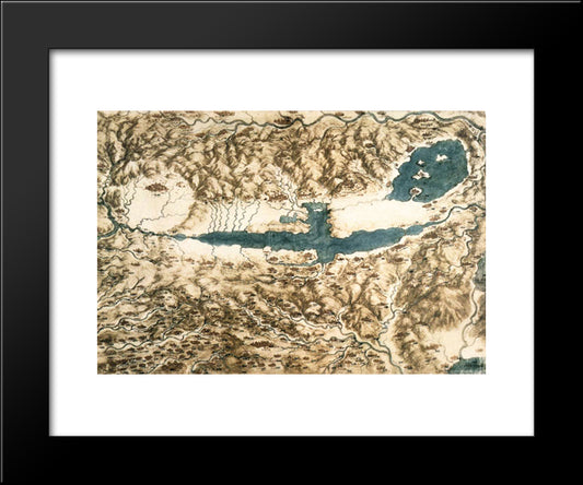 Bird'S Eye View Of A Landscape 20x24 Black Modern Wood Framed Art Print Poster by da Vinci, Leonardo