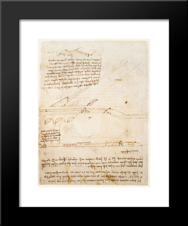 Canal Bridge 20x24 Black Modern Wood Framed Art Print Poster by da Vinci, Leonardo