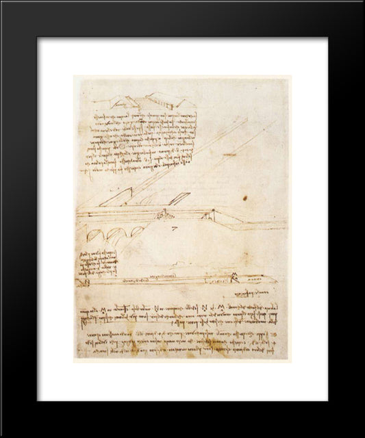 Canal Bridge 20x24 Black Modern Wood Framed Art Print Poster by da Vinci, Leonardo