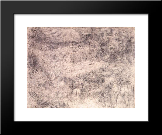 Deluge Over A City 20x24 Black Modern Wood Framed Art Print Poster by da Vinci, Leonardo