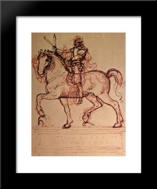 Drawing Of An Equestrian Monument 20x24 Black Modern Wood Framed Art Print Poster by da Vinci, Leonardo