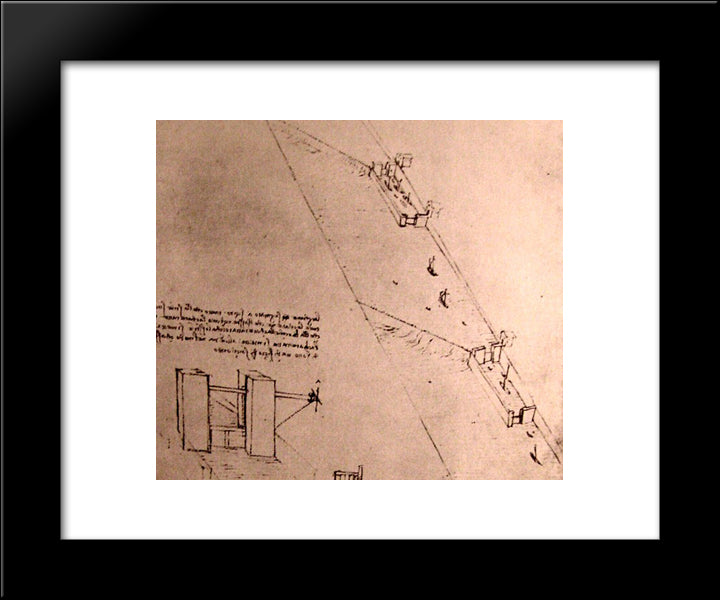Drawing Of Locks On A River 20x24 Black Modern Wood Framed Art Print Poster by da Vinci, Leonardo