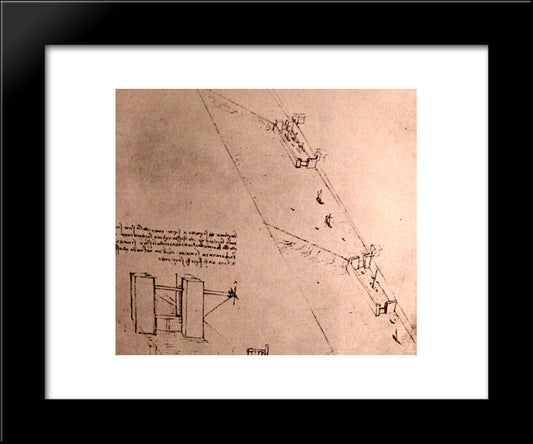 Drawing Of Locks On A River 20x24 Black Modern Wood Framed Art Print Poster by da Vinci, Leonardo