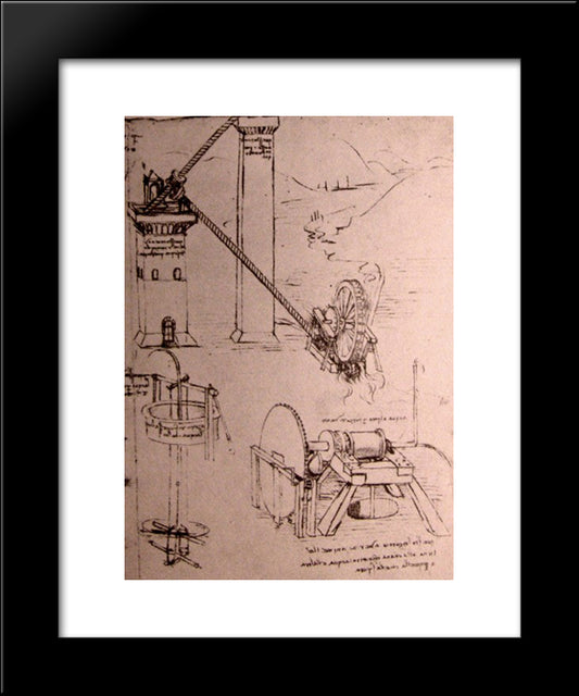 Drawings Of Machines 20x24 Black Modern Wood Framed Art Print Poster by da Vinci, Leonardo