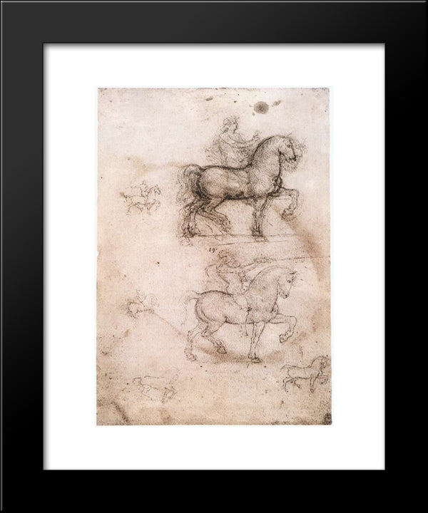 Equestrian Monument 20x24 Black Modern Wood Framed Art Print Poster by da Vinci, Leonardo