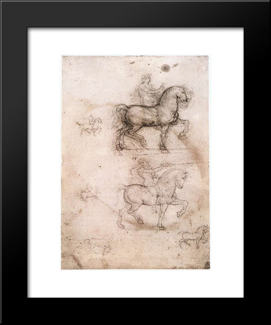Equestrian Monument 20x24 Black Modern Wood Framed Art Print Poster by da Vinci, Leonardo