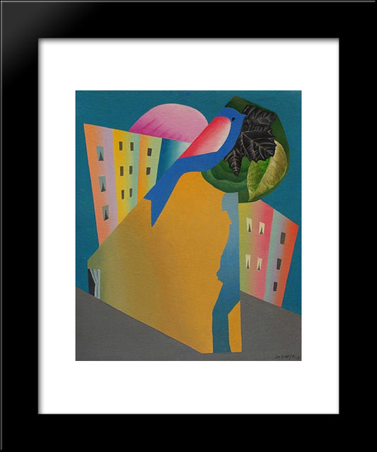 L'Oiseau 20x24 Black Modern Wood Framed Art Print Poster by Survage, Leopold