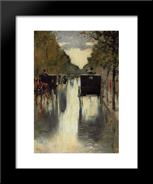 Berlin Street Scene With Horse-Drawn Cabs 20x24 Black Modern Wood Framed Art Print Poster by Ury, Lesser