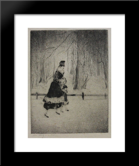 Dame Mit Kind Im Tiergarten (Berlin) 20x24 Black Modern Wood Framed Art Print Poster by Ury, Lesser