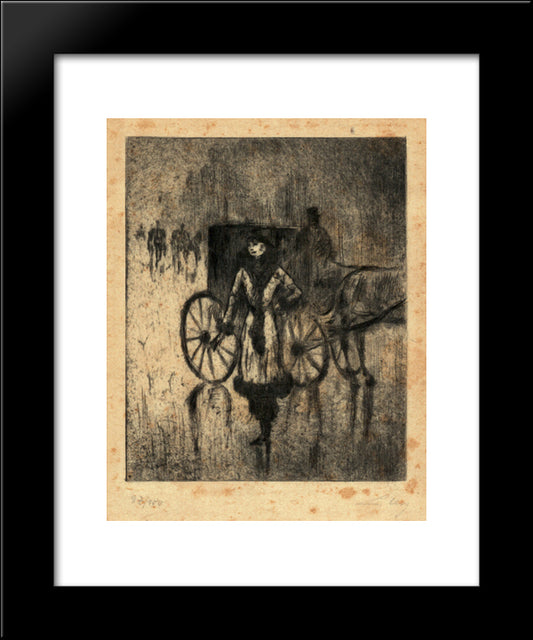 Dame Vor Pferdedroschke Im Tiergarten 20x24 Black Modern Wood Framed Art Print Poster by Ury, Lesser