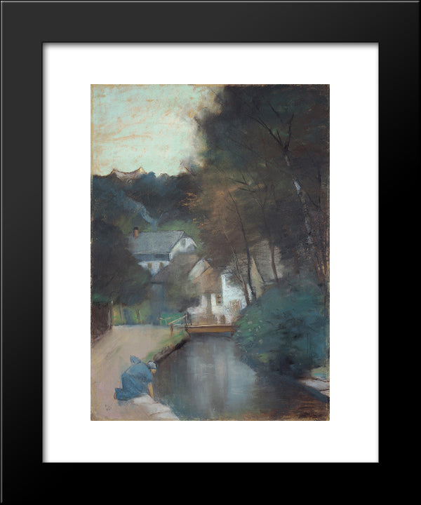 Hauser Am Fluss Mit Einer Waschenden Frau 20x24 Black Modern Wood Framed Art Print Poster by Ury, Lesser