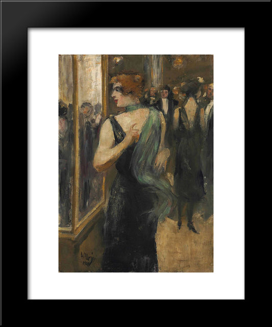 Lady In Black Evening Dress With Green Scarf 20x24 Black Modern Wood Framed Art Print Poster by Ury, Lesser