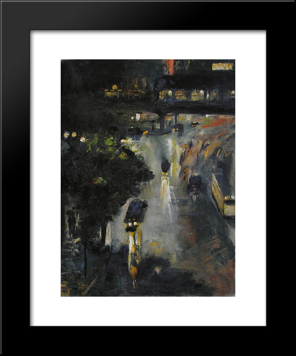 Nollendorfplatz Bei Nacht 20x24 Black Modern Wood Framed Art Print Poster by Ury, Lesser