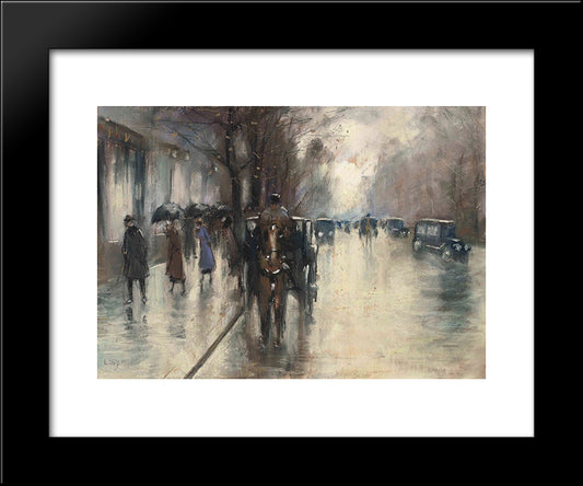 Unter Den Linden Im Regen 20x24 Black Modern Wood Framed Art Print Poster by Ury, Lesser