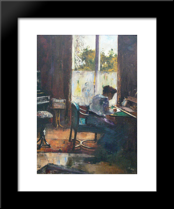Woman At Writing Desk 20x24 Black Modern Wood Framed Art Print Poster by Ury, Lesser