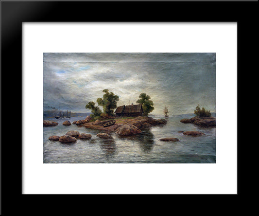 Farmhouse On The Island 20x24 Black Modern Wood Framed Art Print Poster by Lagorio, Lev