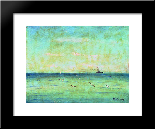 Landscape With Seagulls 20x24 Black Modern Wood Framed Art Print Poster by Lagorio, Lev