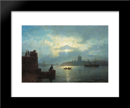 Moonlit Night At Neva 20x24 Black Modern Wood Framed Art Print Poster by Lagorio, Lev