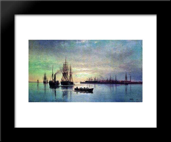 View Of Kronstadt Raid 20x24 Black Modern Wood Framed Art Print Poster by Lagorio, Lev