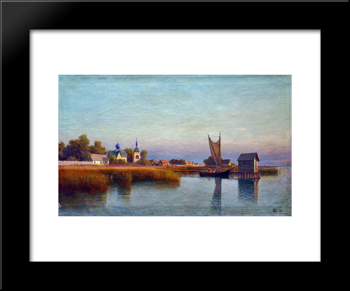 View Of The Town From The Riverside 20x24 Black Modern Wood Framed Art Print Poster by Lagorio, Lev