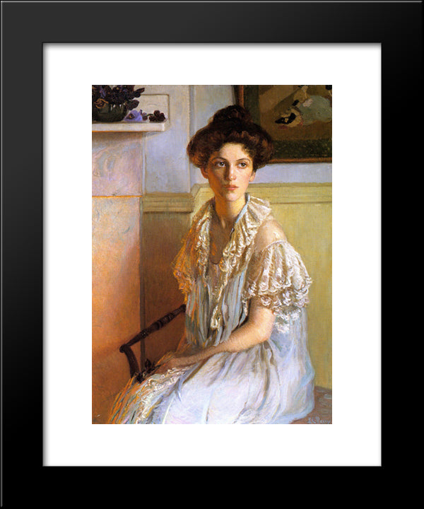 Lady With A Bowl Of Violets 20x24 Black Modern Wood Framed Art Print Poster by Cabot Perry, Lilla