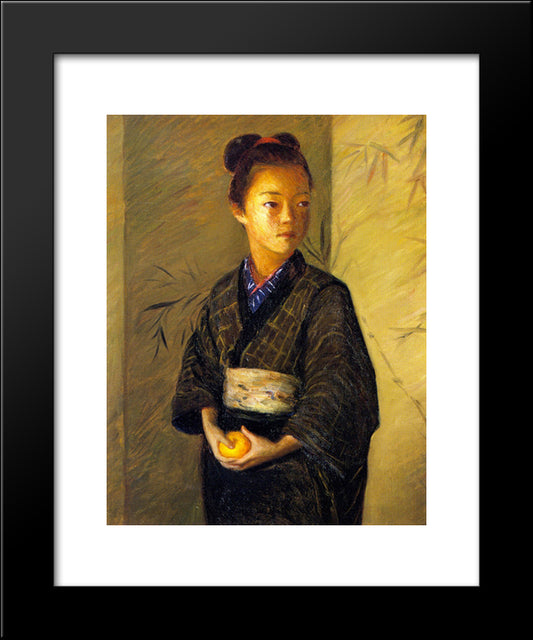 Portrait Of A Young Girl With An Orange 20x24 Black Modern Wood Framed Art Print Poster by Cabot Perry, Lilla