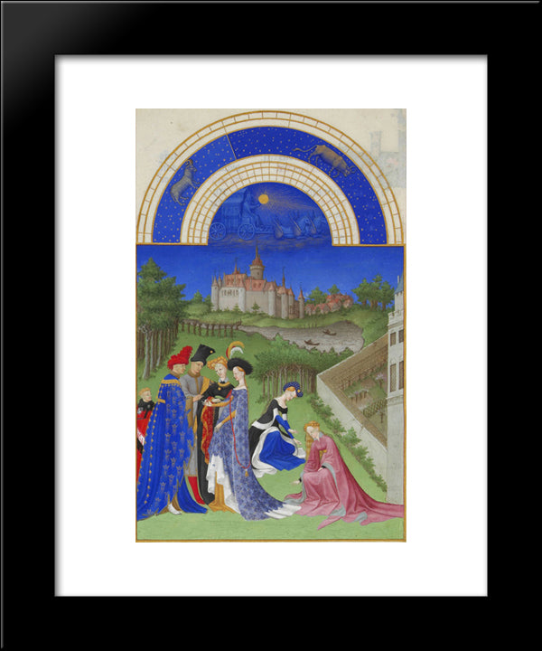 April Courtly Figures In The Castle Grounds 20x24 Black Modern Wood Framed Art Print Poster by Limbourg Brothers
