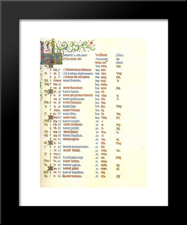 Calendar January 20x24 Black Modern Wood Framed Art Print Poster by Limbourg Brothers