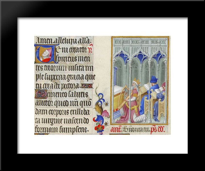 David Plays The Harp 20x24 Black Modern Wood Framed Art Print Poster by Limbourg Brothers