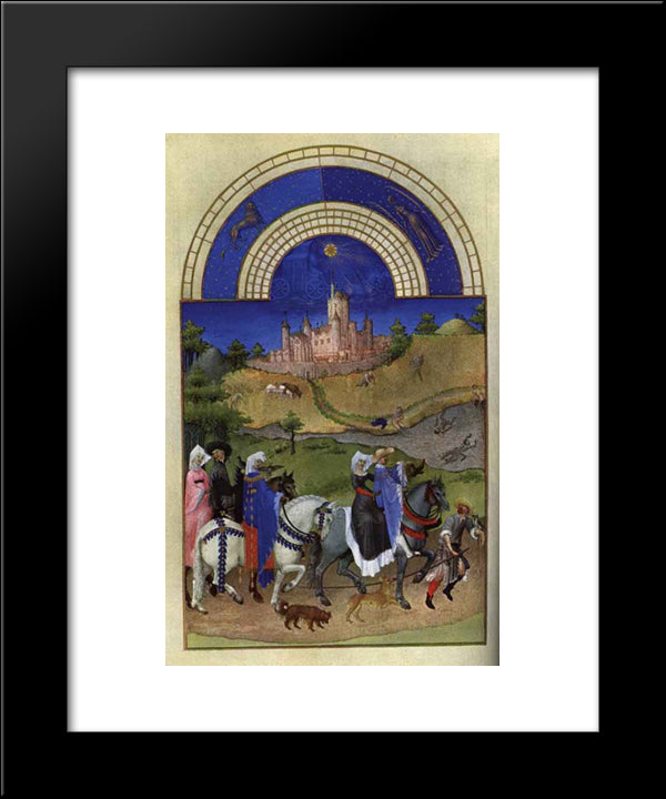 Facsimile Of August Hawking 20x24 Black Modern Wood Framed Art Print Poster by Limbourg Brothers