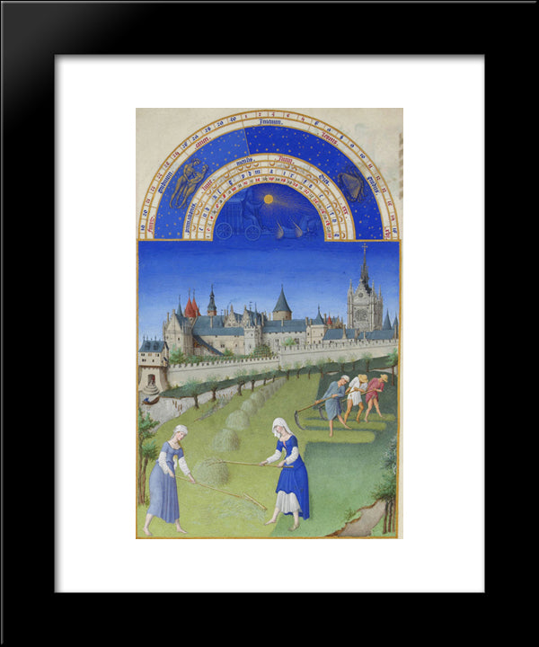 Fascimile Of June Haymaking 20x24 Black Modern Wood Framed Art Print Poster by Limbourg Brothers
