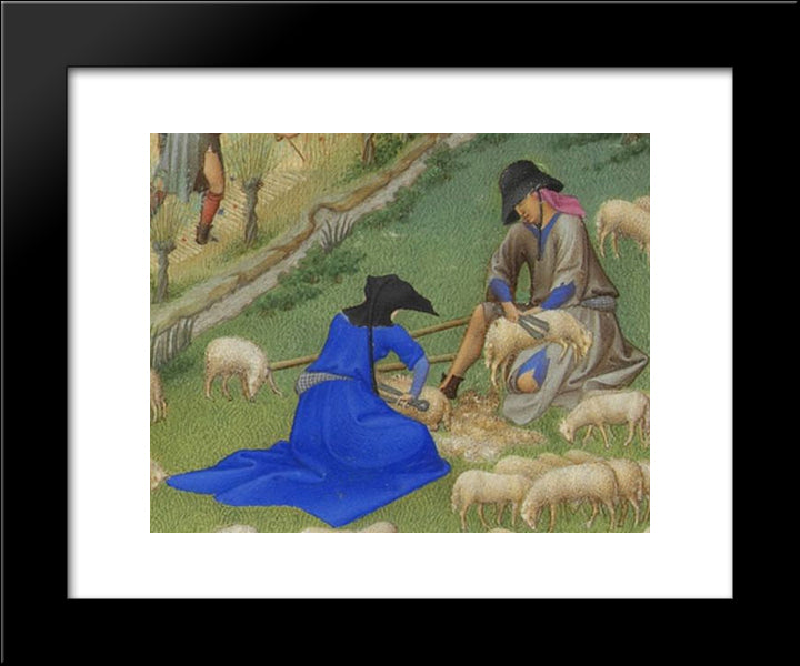 Juillet Sheep Shearing 20x24 Black Modern Wood Framed Art Print Poster by Limbourg Brothers