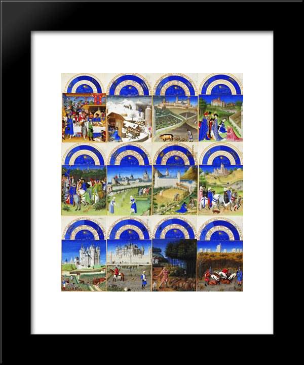 Labors Of The Months 20x24 Black Modern Wood Framed Art Print Poster by Limbourg Brothers
