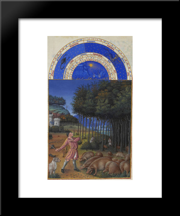 November Feeding Acorns To The Pigs 20x24 Black Modern Wood Framed Art Print Poster by Limbourg Brothers