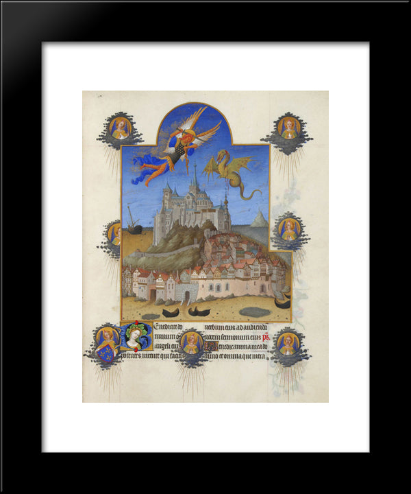 The Mass Of Saint Michael 20x24 Black Modern Wood Framed Art Print Poster by Limbourg Brothers