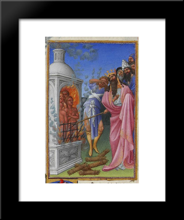 The Three Hebrews Cast Into The Fiery Furnace 20x24 Black Modern Wood Framed Art Print Poster by Limbourg Brothers