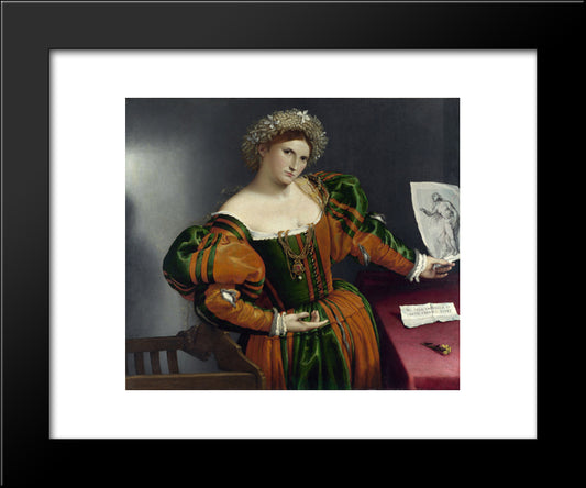 A Lady With A Drawing Of Lucretia 20x24 Black Modern Wood Framed Art Print Poster by Lotto, Lorenzo