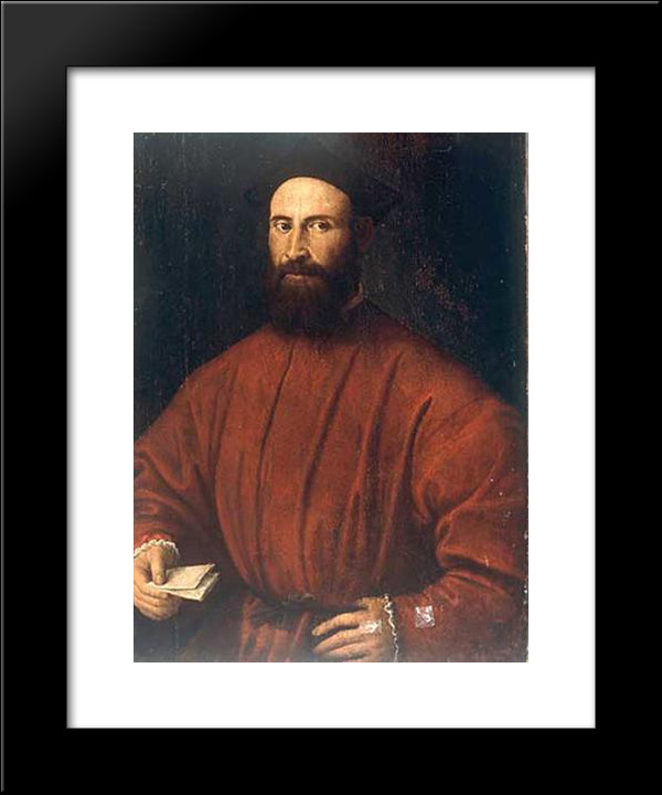 A Man With Letter 20x24 Black Modern Wood Framed Art Print Poster by Lotto, Lorenzo