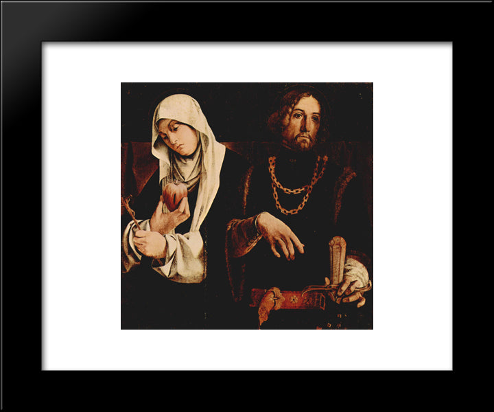 Altar Of Recanati Polyptych, Crowning Of The Right Wing St. Catherine Of Siena, And St. Sigismund 20x24 Black Modern Wood Framed Art Print Poster by Lotto, Lorenzo