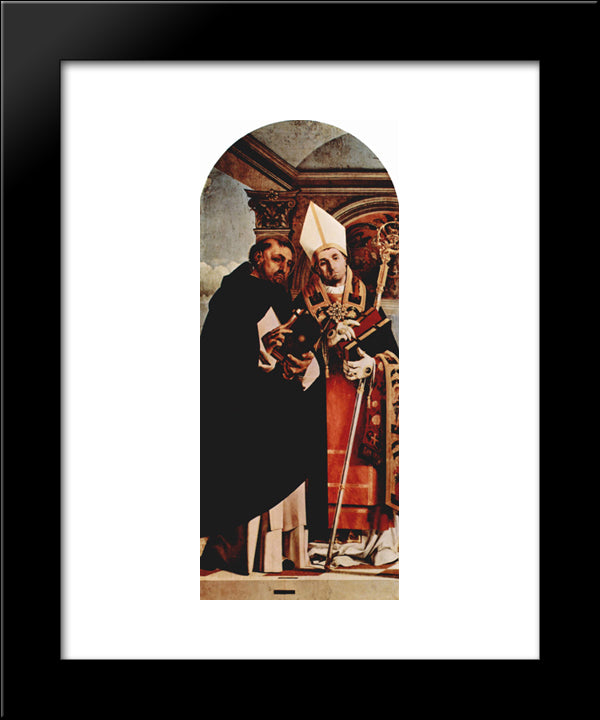 Altar Of Recanati Polyptych, The Left Wing St. Thomas Aquinas And St. Flavian 20x24 Black Modern Wood Framed Art Print Poster by Lotto, Lorenzo