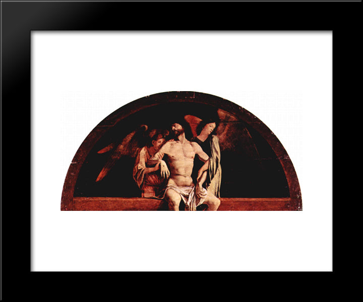 Altar Of Santa Cristina Al Tiverone, Bezels Crowning Of The Main Board Angel Pieta 20x24 Black Modern Wood Framed Art Print Poster by Lotto, Lorenzo