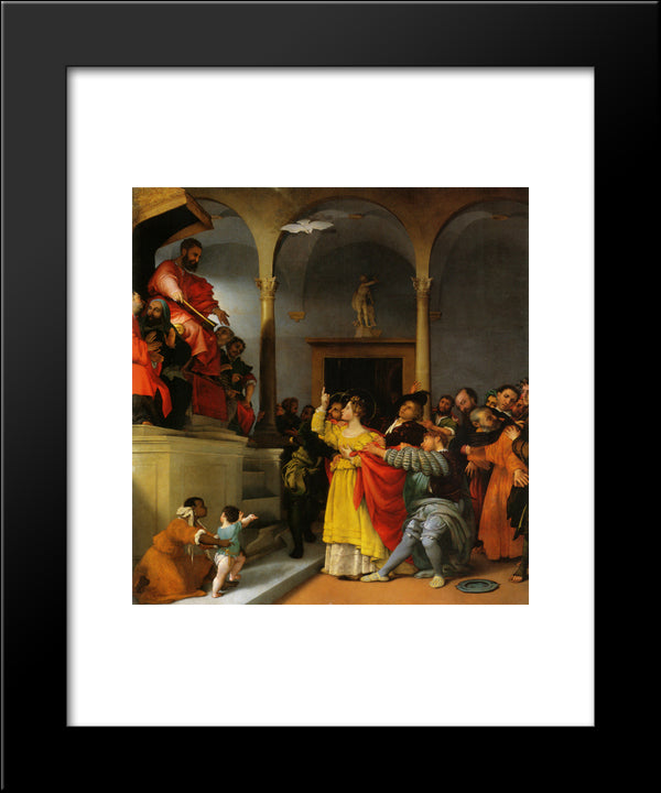 Altar Of St. Lucia St. Lucia In Front Of The Judges 20x24 Black Modern Wood Framed Art Print Poster by Lotto, Lorenzo