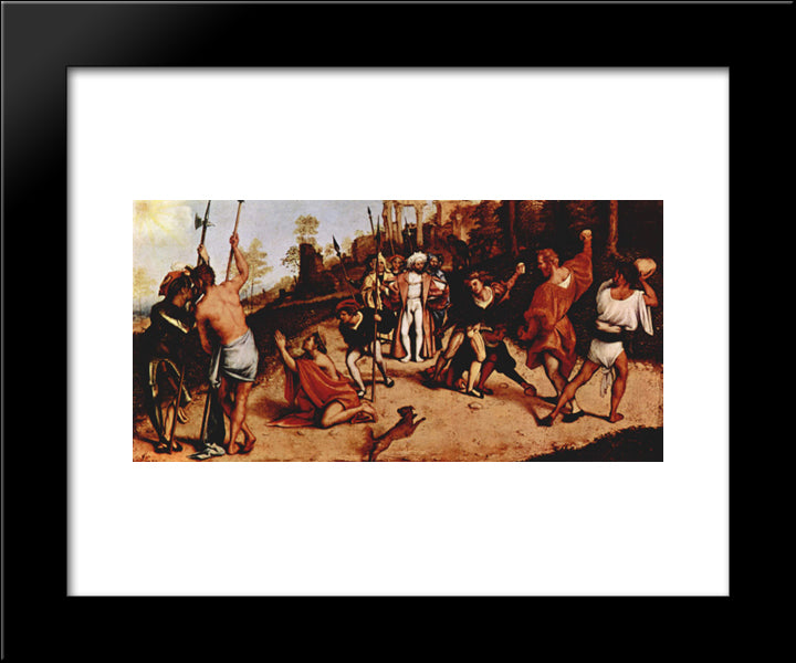 Altar Polyptych Of San Bartolomeo, Bergamo, Foot Plate Martyrdom Of St. Stephen 20x24 Black Modern Wood Framed Art Print Poster by Lotto, Lorenzo