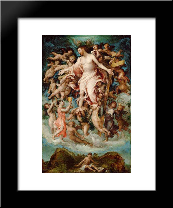 Angel Collecting Blood From The Wounds Of Christ 20x24 Black Modern Wood Framed Art Print Poster by Lotto, Lorenzo