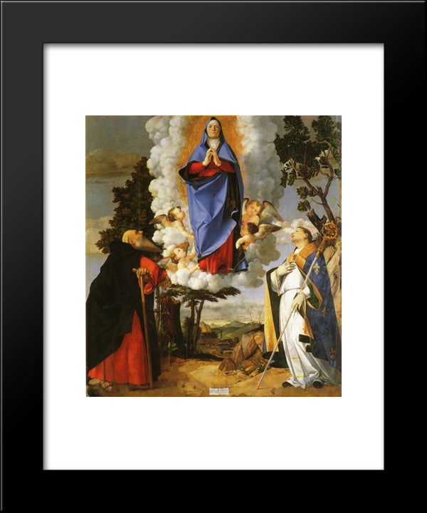 Asolo Altarpiece, Main Panel Scene Of The Assumption With St. Anthony The Abbot And St. Louis Of Toulouse 20x24 Black Modern Wood Framed Art Print Poster by Lotto, Lorenzo