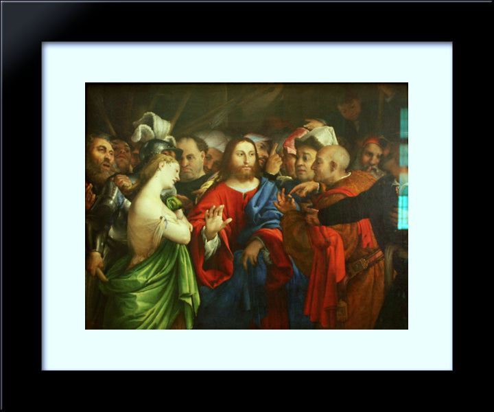 Christ And The Adulteress 20x24 Black Modern Wood Framed Art Print Poster by Lotto, Lorenzo